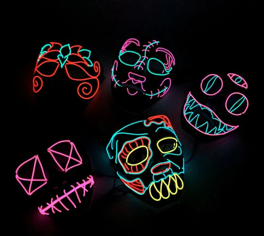 LED Neon Glow Mask – Multi-Color EL Light Party & Halloween Accessory