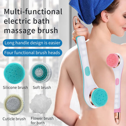 Electric Bath Brush – USB Rechargeable Silicone Body Scrubber with 4 Brush Heads, 2 Speeds & Waterproof Spa Design