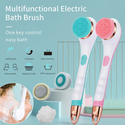 Electric Bath Brush – USB Rechargeable Silicone Body Scrubber with 4 Brush Heads, 2 Speeds & Waterproof Spa Design